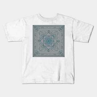 Teal Art Nouveau Pattern on a Light Gray Background Kids T-Shirt